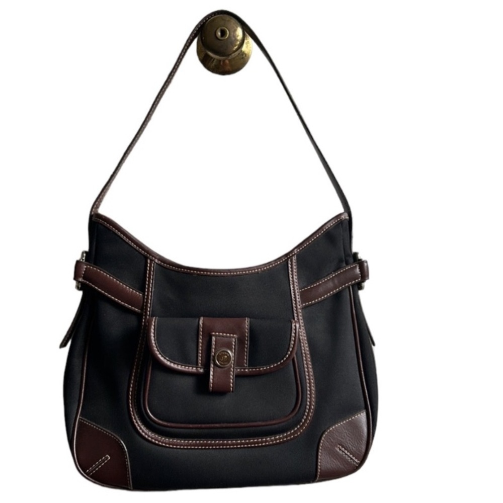 Vtg Etienne Aigner Black Canvas with Dark Brown Trim Shoulder Bag - Picture 1 of 12